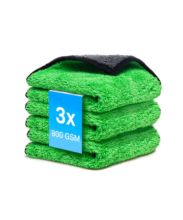 Kemes Mikrofaserhandtuch 800GSM Grün Set 3x Stück grüne Reinigungstücher Poliertuch Microfaser | 30 x30 cm (Grün, 3)