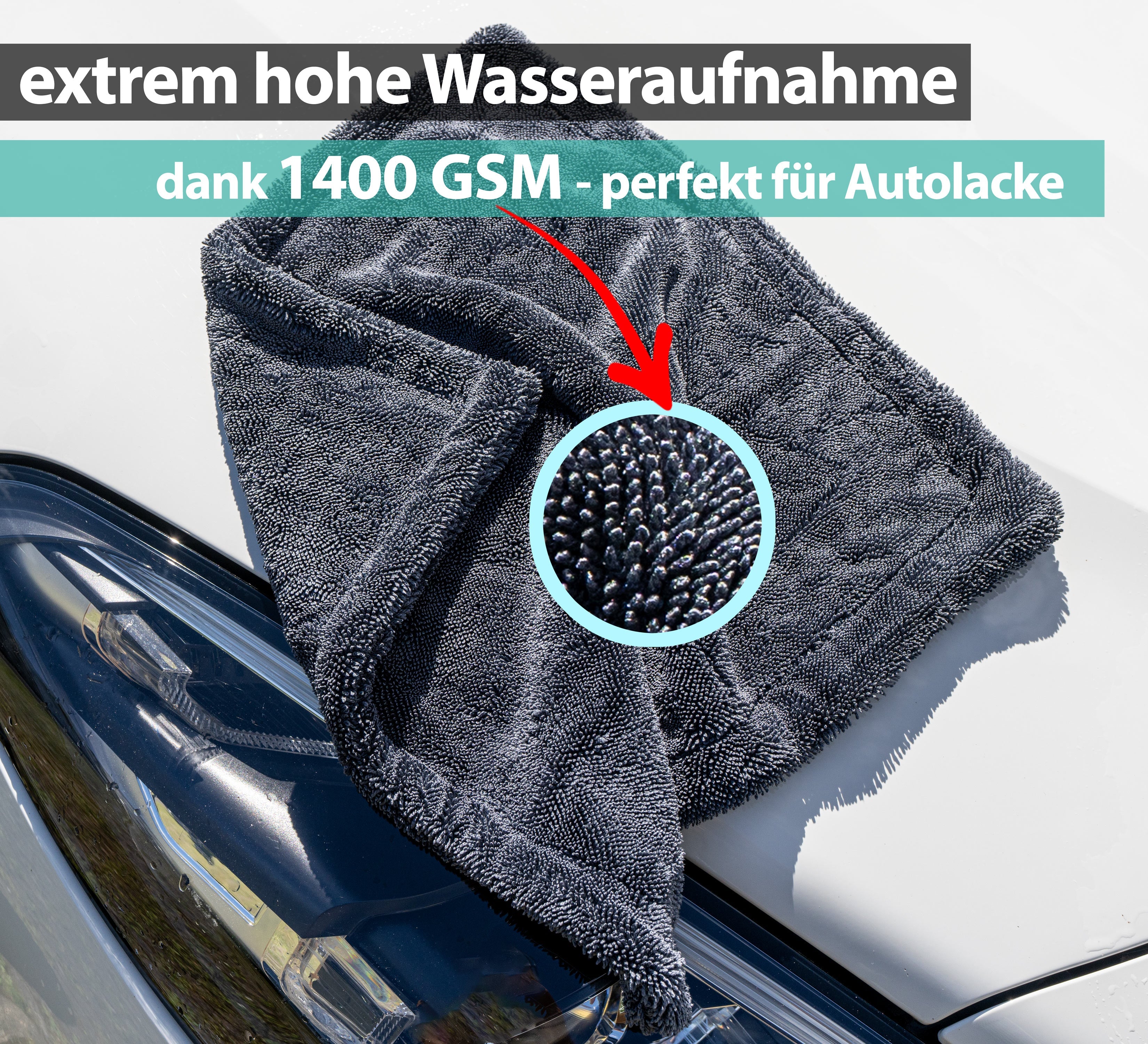 Microfiber Cloth XXL Grey – 1400 GSM Premium Drying Cloth, Extremely Absorbent & Lint-Free