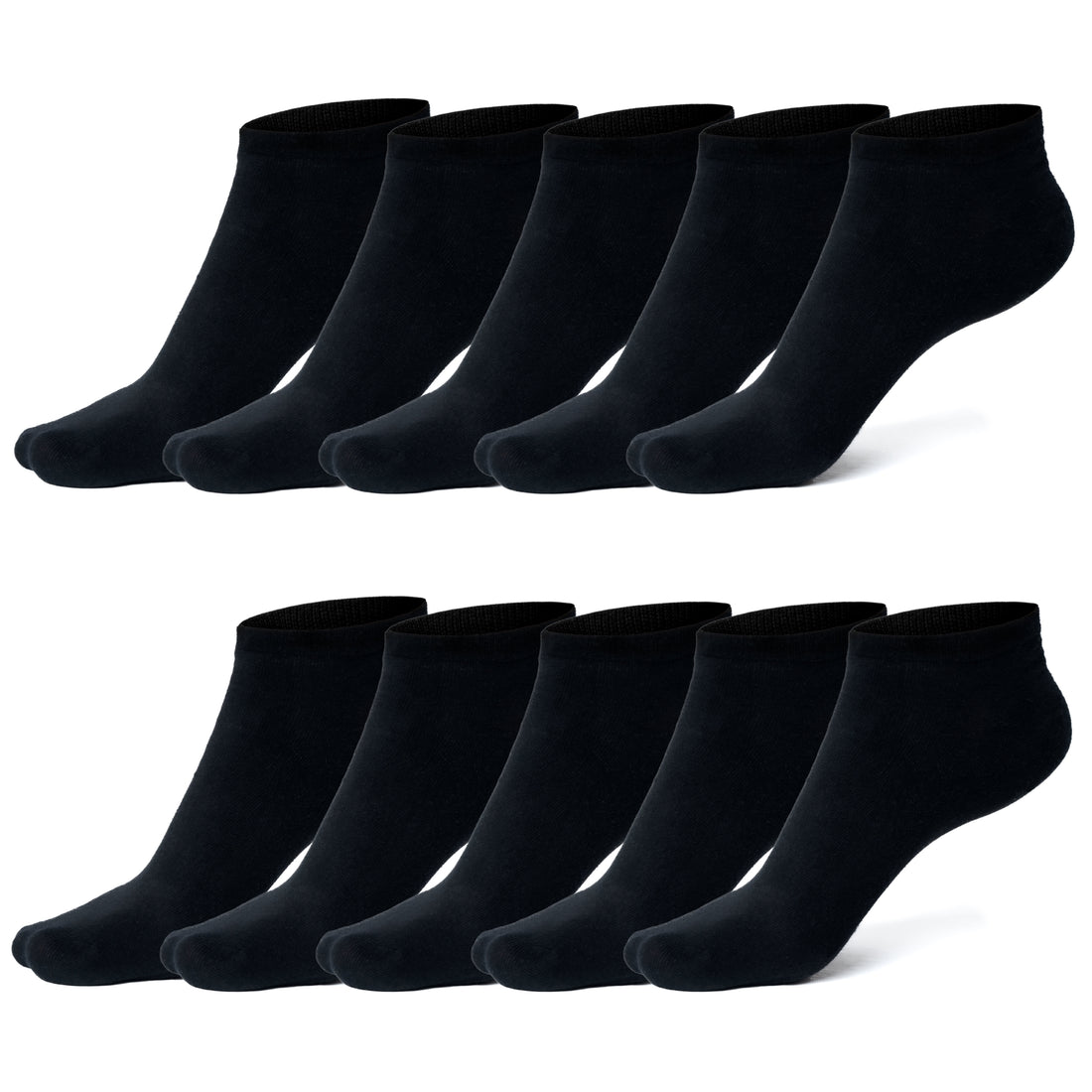 Sneaker Socken Unisex schwarz 10 Paar verschiedene Größen Sportsocken Herren/Damen 95% Baumwolle 5% Elastan