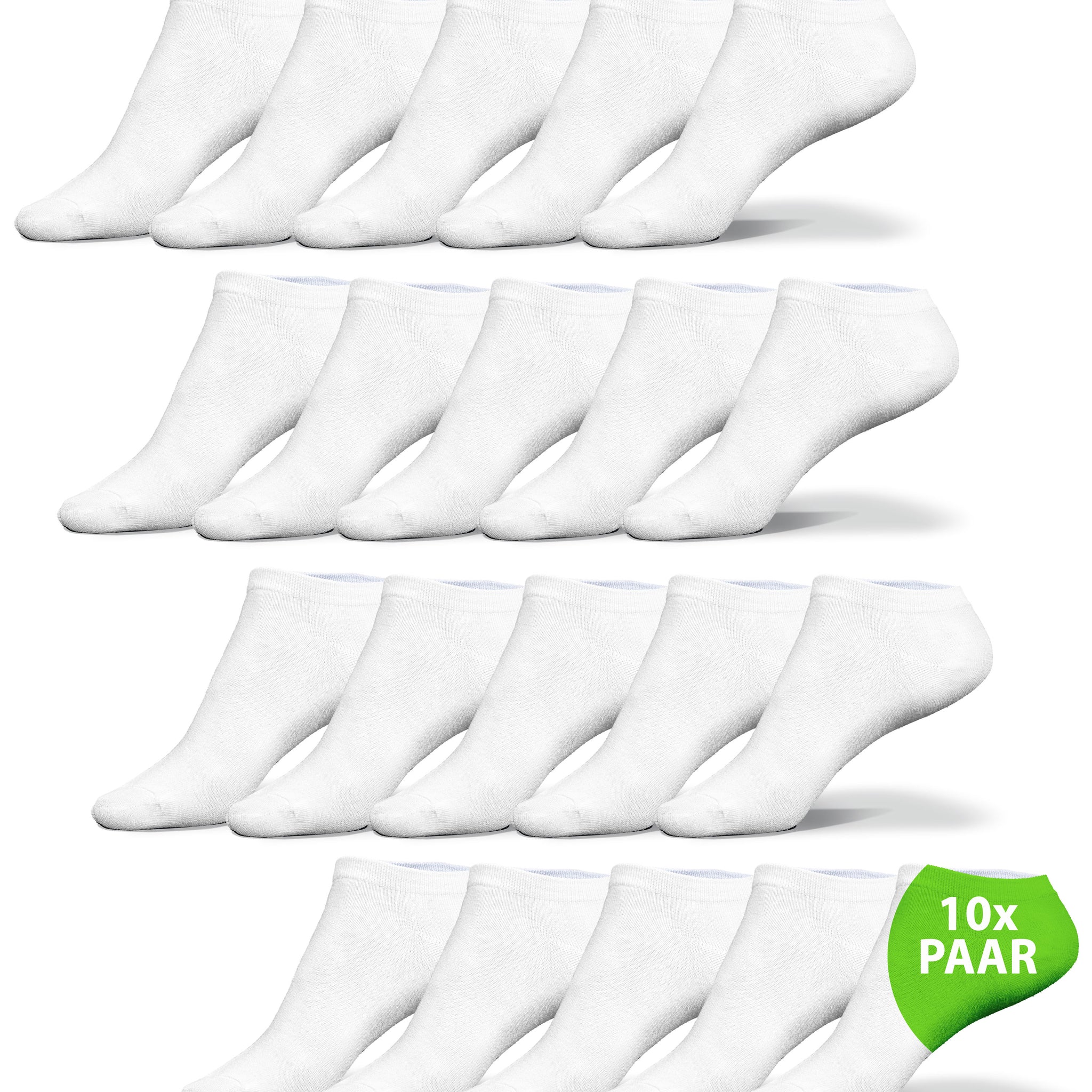 Sneaker Socken Damen weiß 10 Paar verschiedene Größen Sportsocken Herren 95% Baumwolle 5% Elastan
