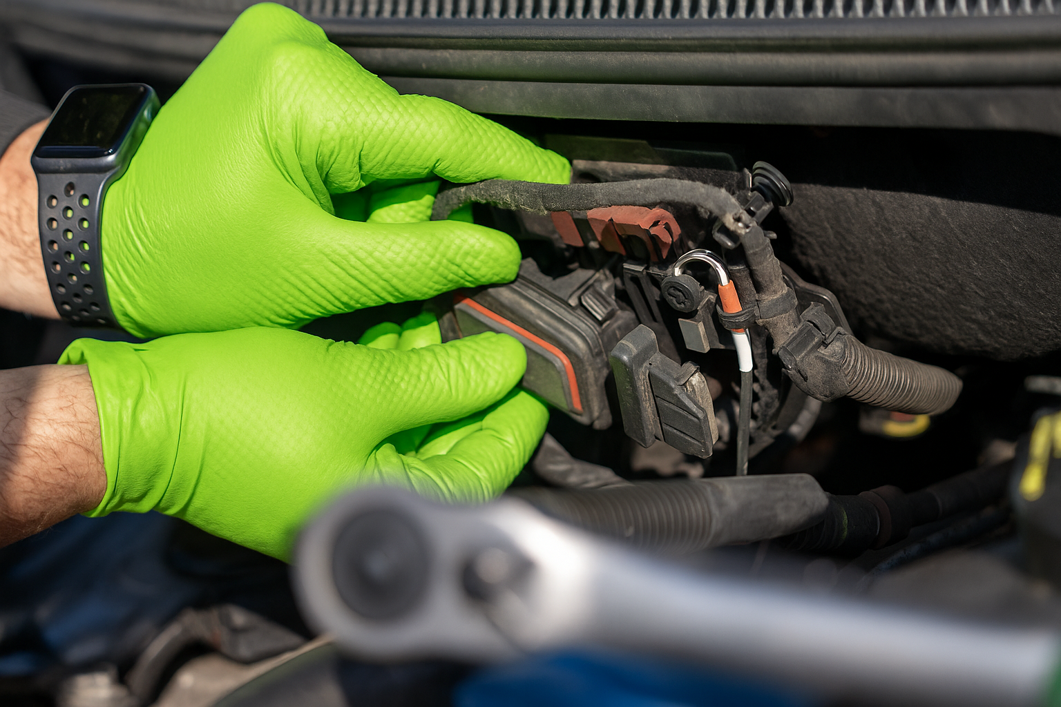 Green nitrile gloves, 2-3 times thicker with diamond texture, 50 pieces 