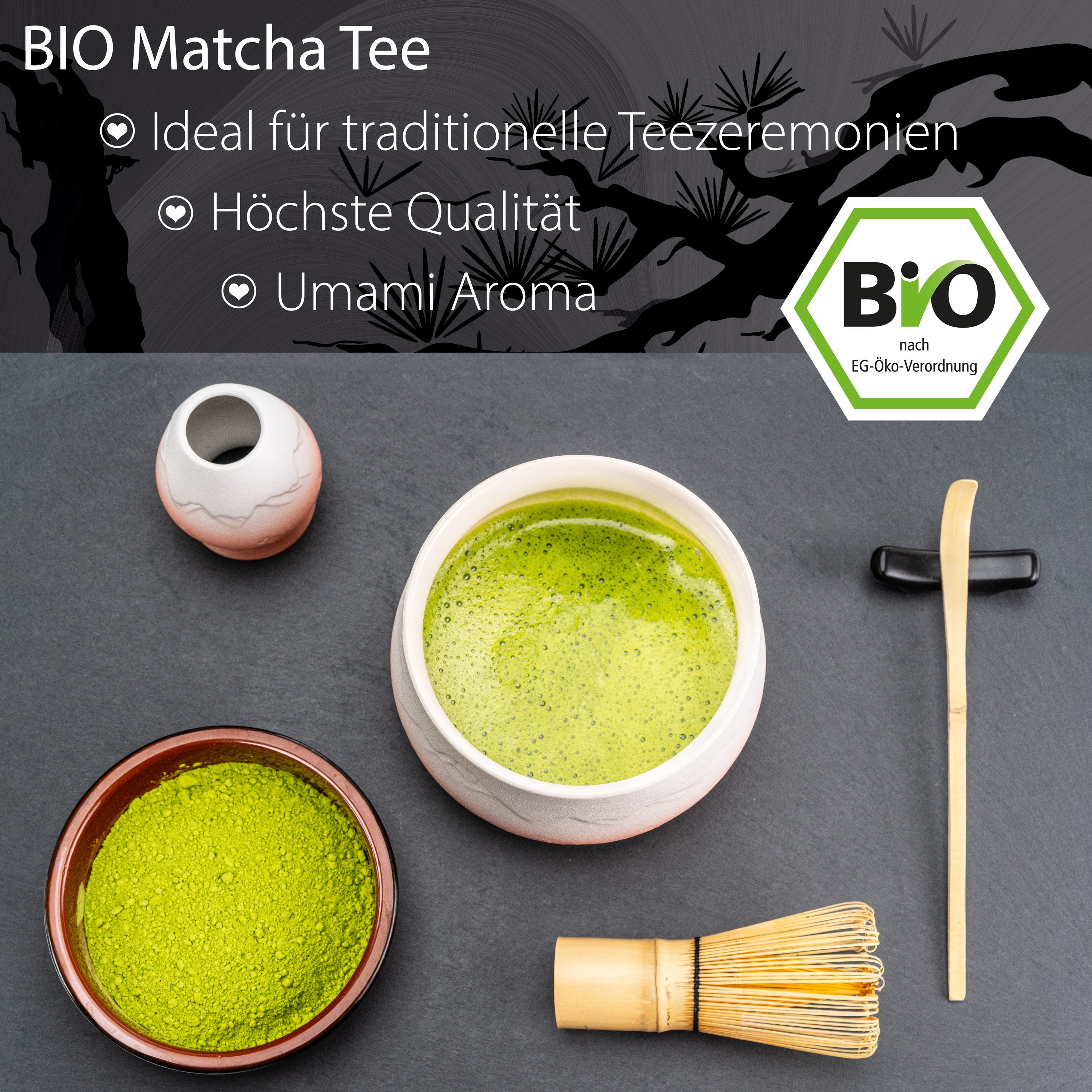 Ceremonial Matcha BIO – 100 g Premium Grüntee Pulver aus China, 100 % Organic Matcha, Marke KISORA