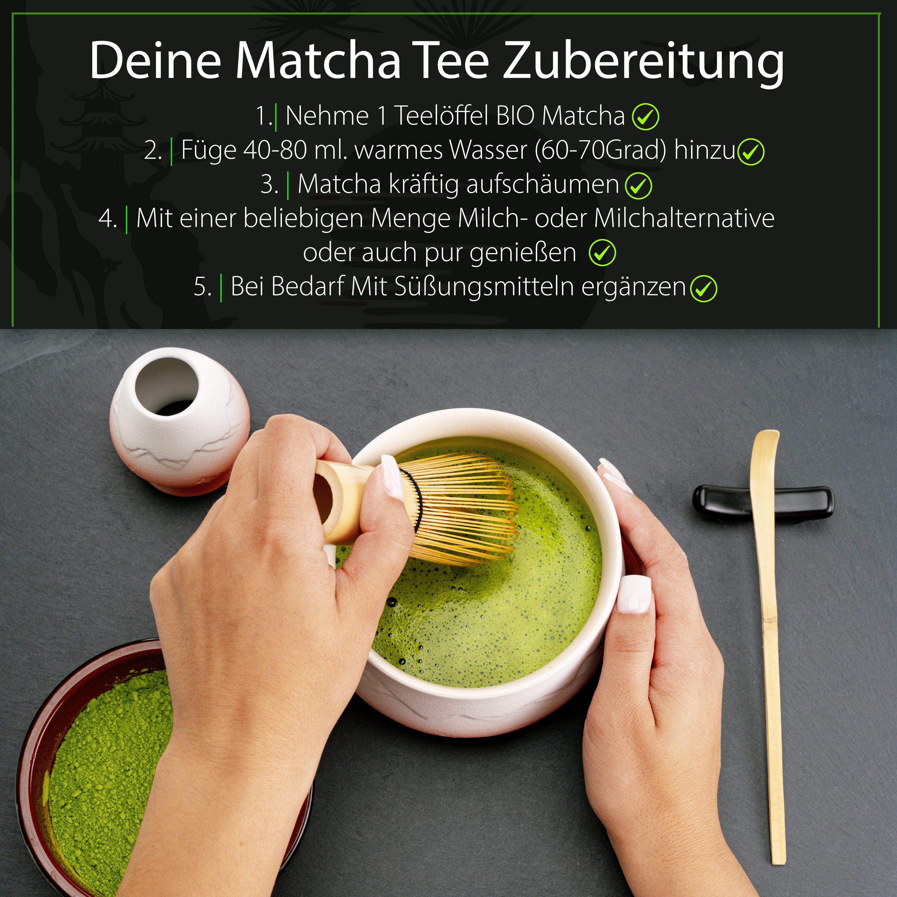 Ceremonial Matcha BIO – 100 g Premium Grüntee Pulver aus China, 100 % Organic Matcha, Marke KISORA