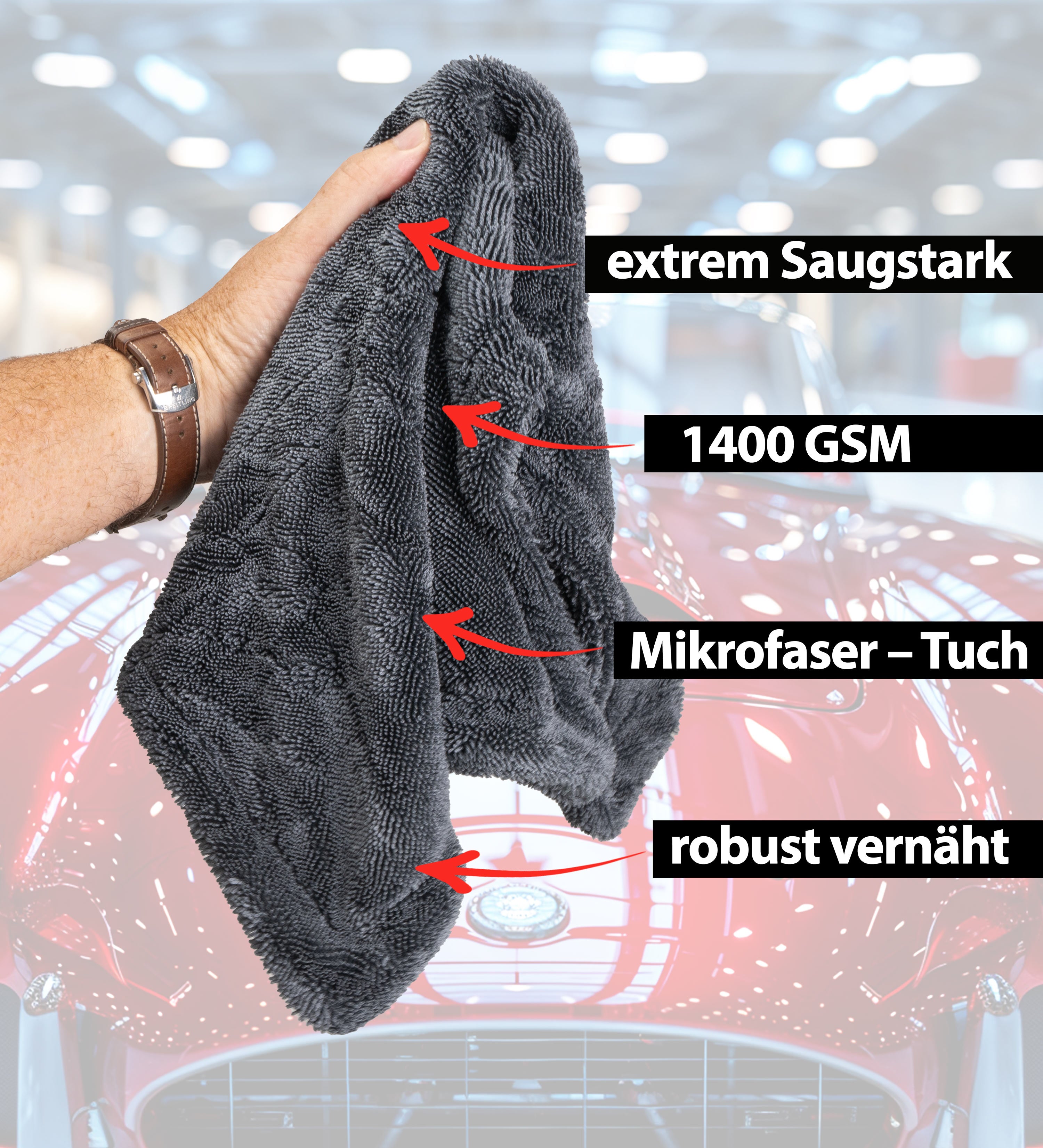 Microfiber Cloth XXL Grey – 1400 GSM Premium Drying Cloth, Extremely Absorbent & Lint-Free