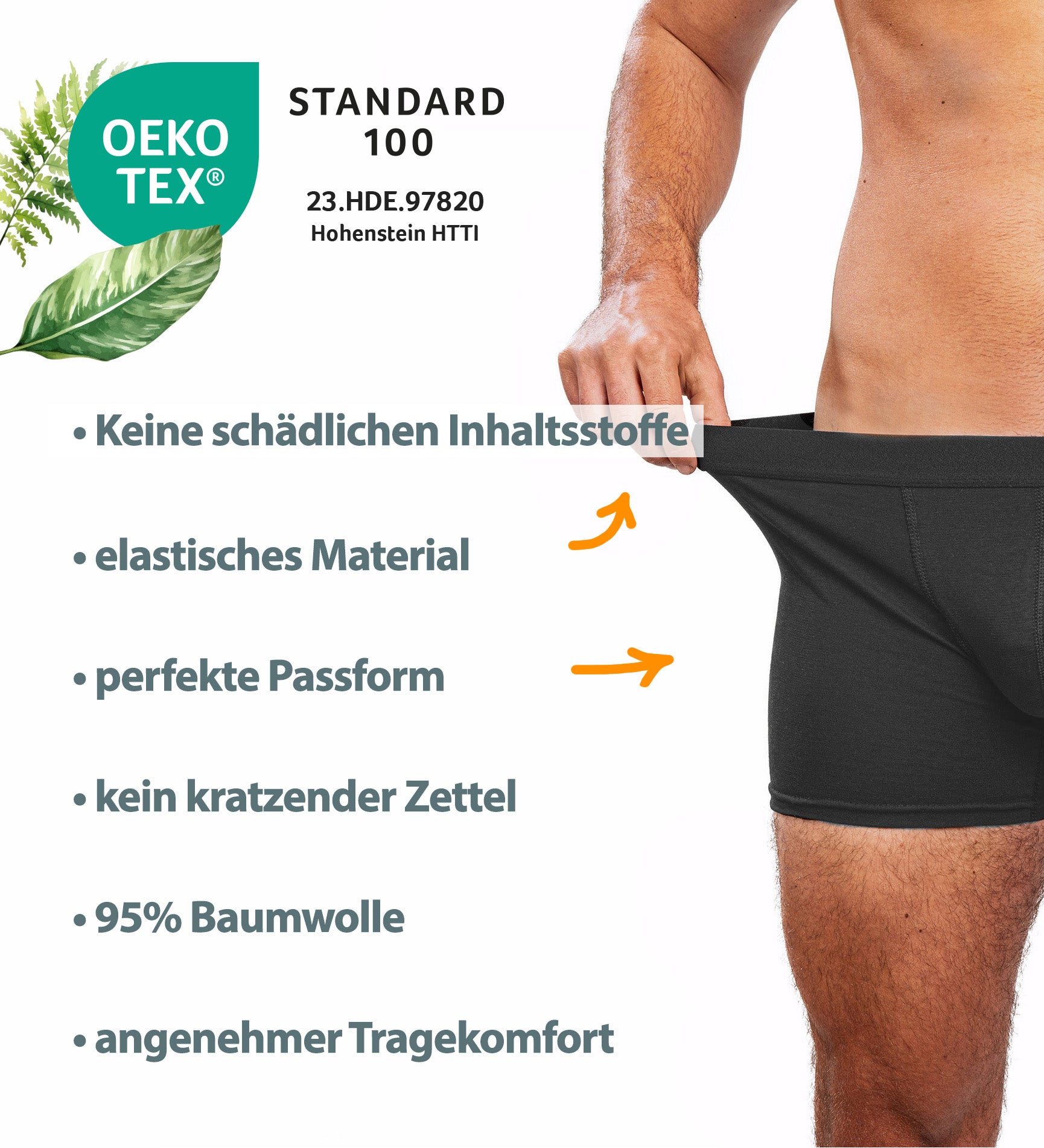 Boxer para hombre, color negro, 95 % algodón, 5 % elastano, certificado ÖKO-TEX-100 