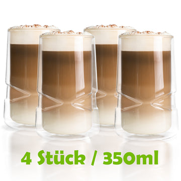 Doppelwandige Kaffeegläser 4 Stück Thermoglas 350ml Latte Macchiato Gläser Cappuccino Doppelwandglas spülmaschinenfest