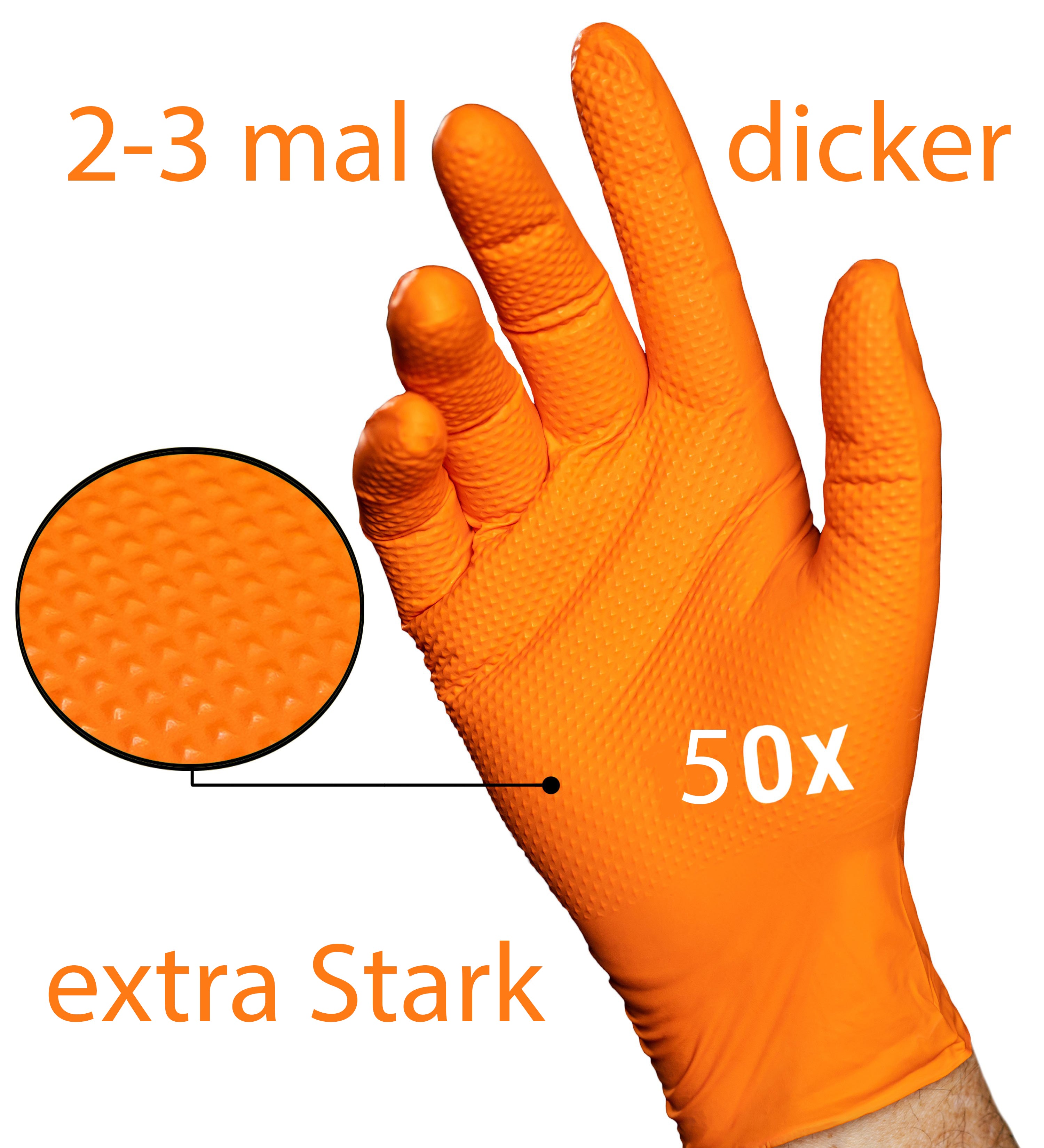 Nitrilhandschuhe Orange 2-3 x Dicker mit Diamant Textur 50 Stück