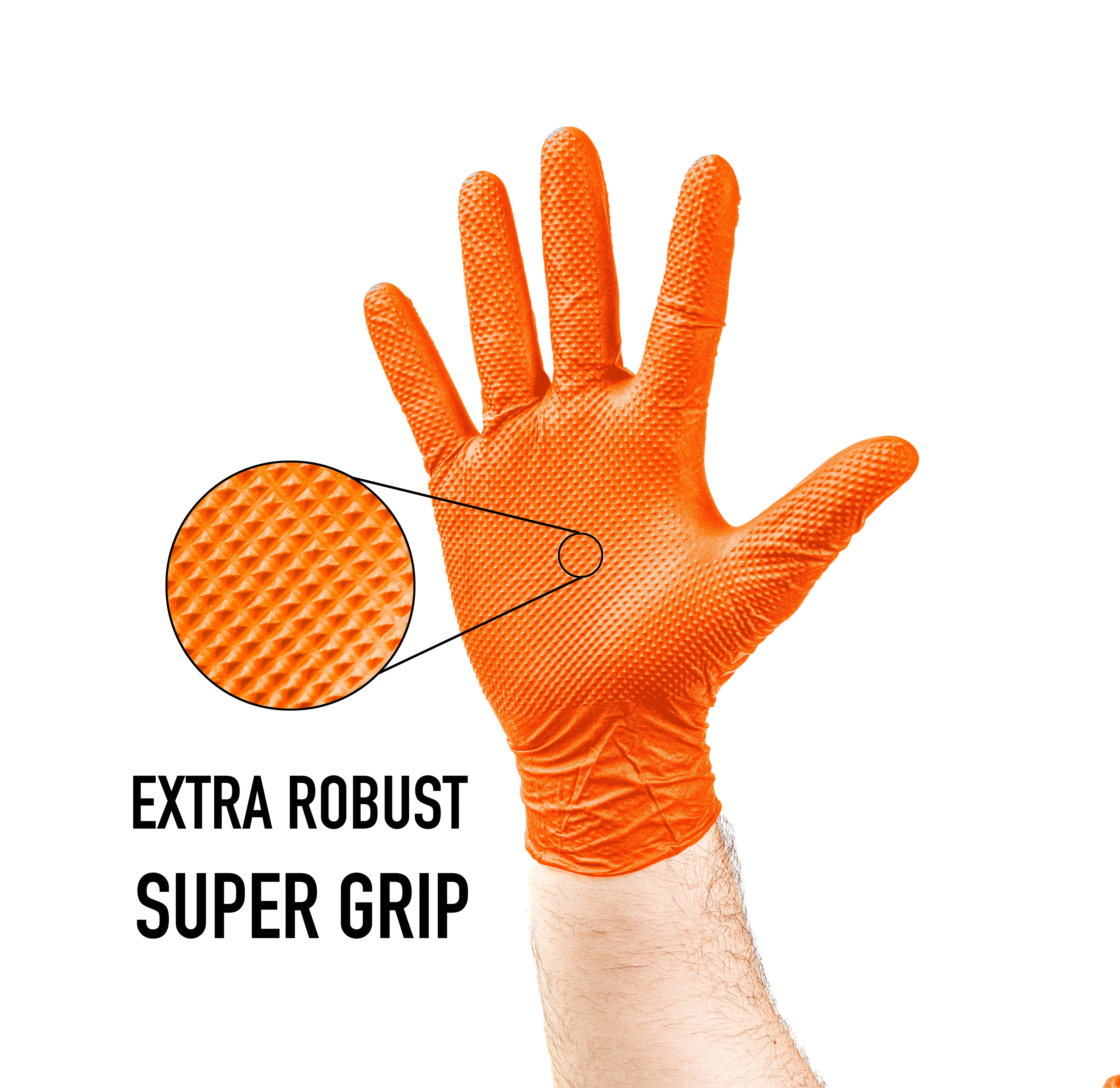 Nitrilhandschuhe Orange 2-3 x Dicker mit Diamant Textur 50 Stück