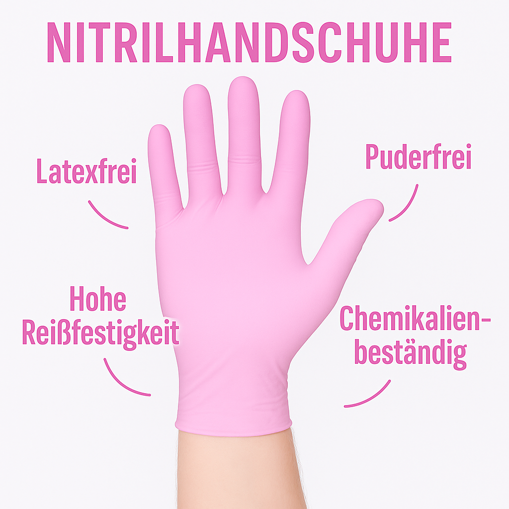 Nitrilhandschuhe Rosa – Nitril Einmalhandschuhe Puderfrei, Reißfest & Latexfrei (100 Stück)