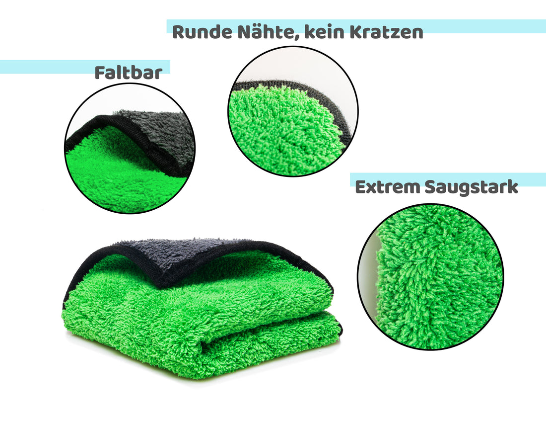 Kemes Mikrofaserhandtuch 800GSM Grün Set 3x Stück grüne Reinigungstücher Poliertuch Microfaser | 30 x30 cm (Grün, 3)