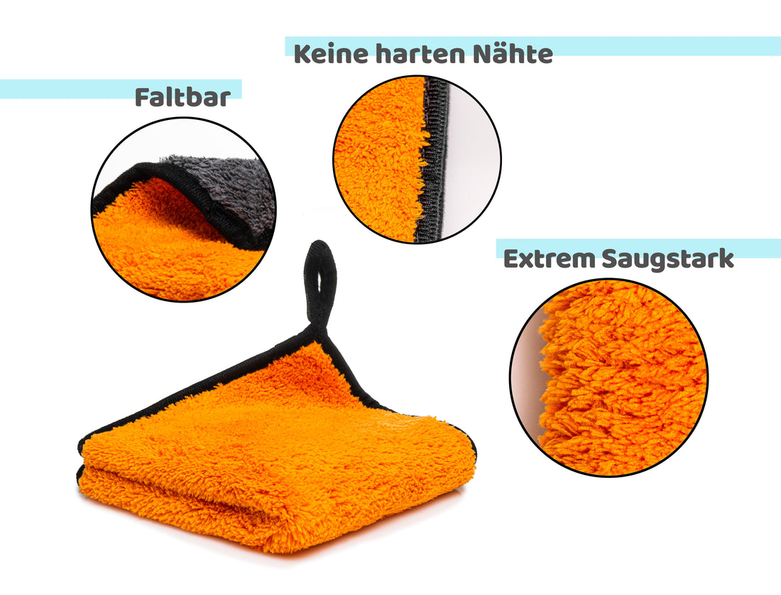 Kemes Mikrofaserhandtuch 800GSM Orange Set 3x Stück orange Reinigungstücher Poliertuch Microfaser | 30 x30 cm (Orange, 3)
