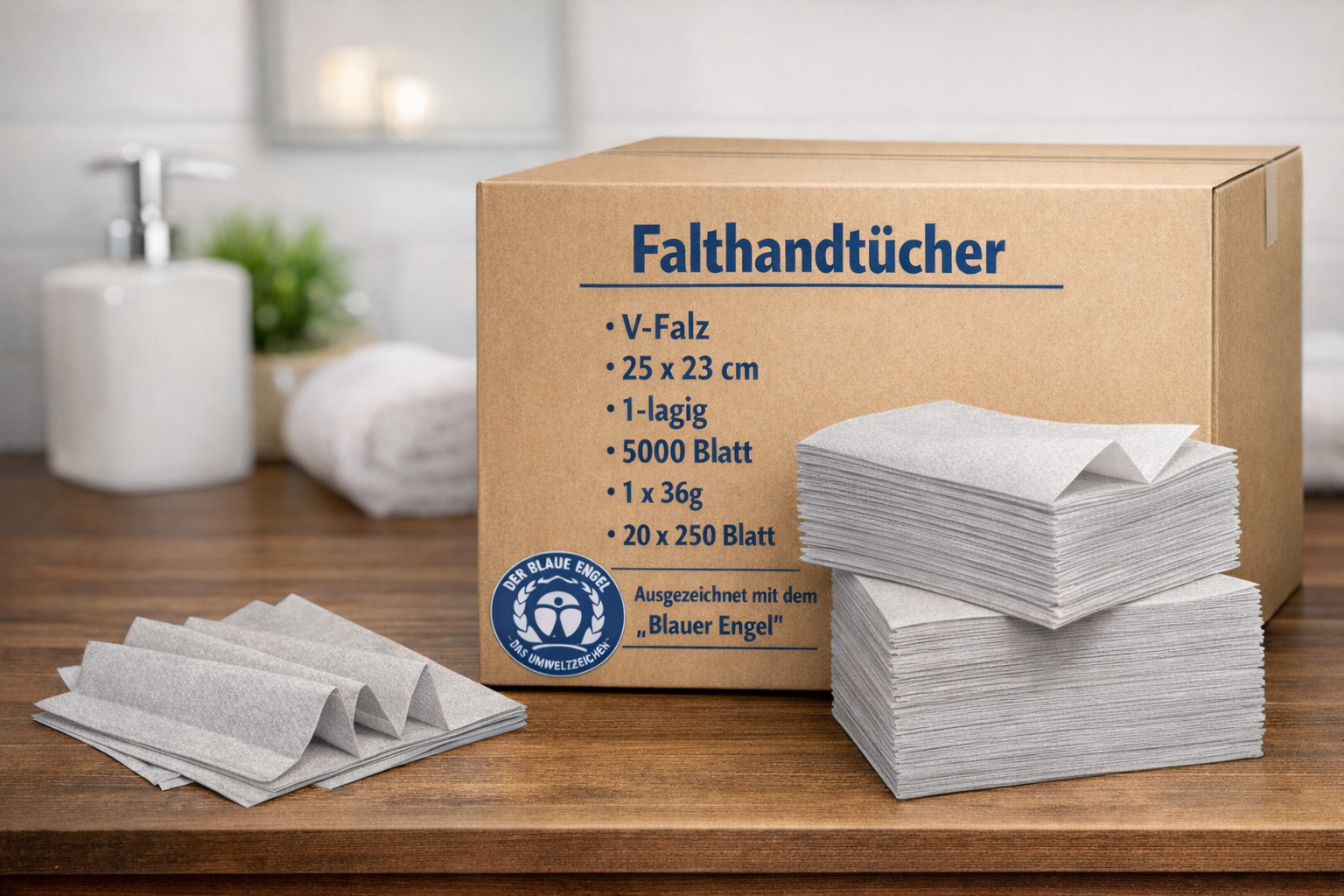 Falthandtücher 1-lagig – 25 x 23 cm – Saugstark & Hygienisch (Recycling-Papier)